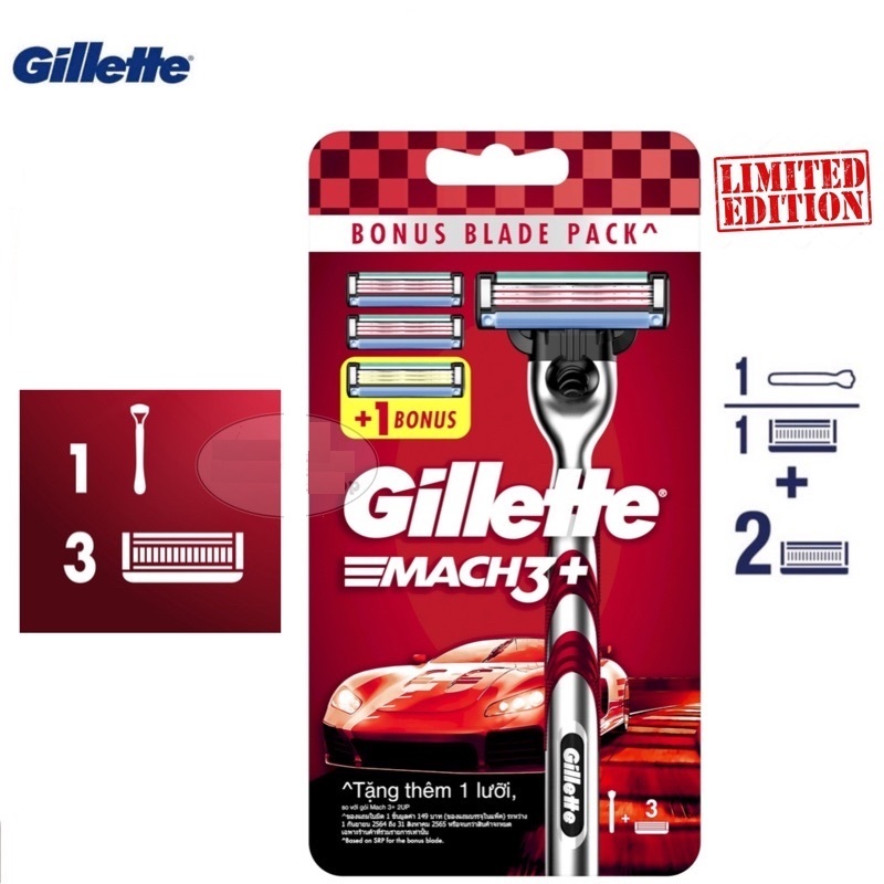 Dao cạo râu 3 lưỡi Gillette Mach3+ Đỏ, 1 tay cầm và 3 lưỡi dao thay thế giá rẻ