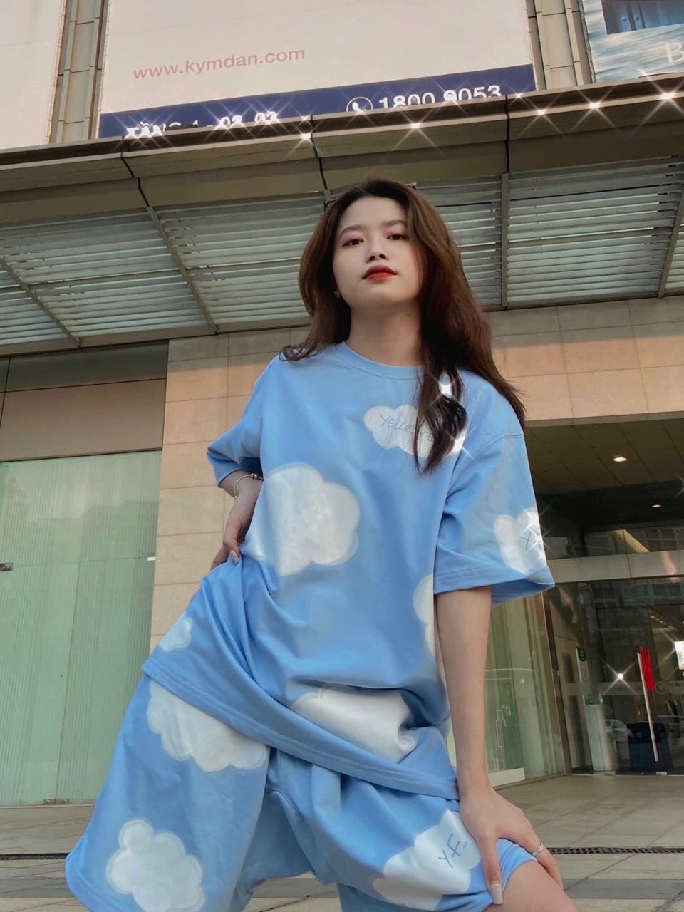 Sét Bộ ĐồNAM/ Nữ Mặc Đi Chơi Dạo Phố Mặc Ở Nhà Chất Liệu Cotton Mềm Mịn Mát Phong Cách Teen Hàn Quốc-Sét áo ten in đám mây TP137