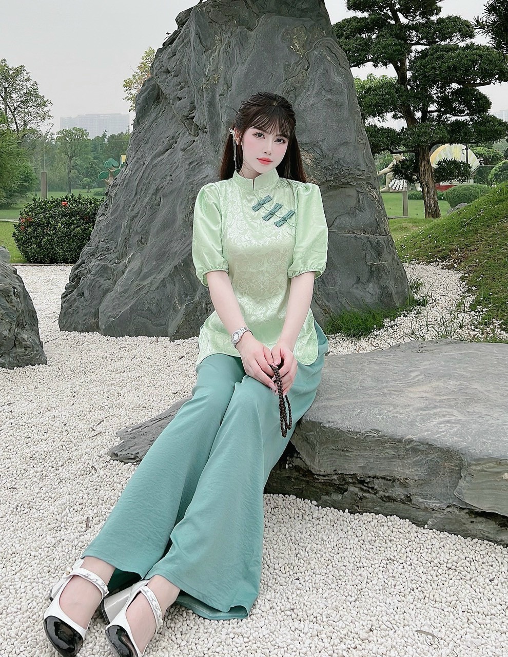 Đồ Lam Đi Chùa # Sẫm Gấm Cách Điệu# Quần Áo Nữ
