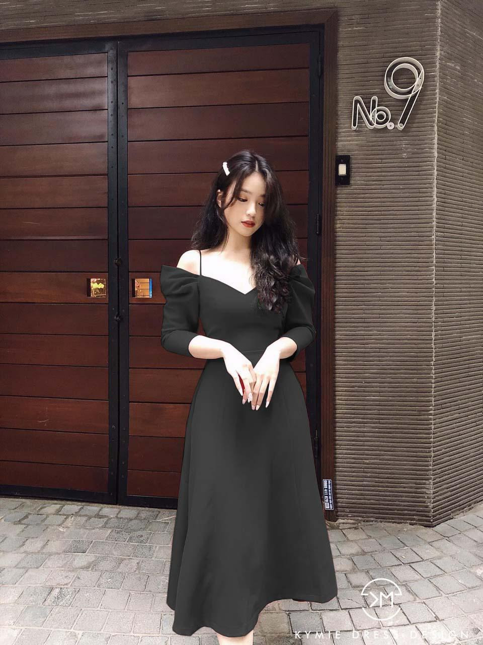 Đầm xòe 6 mảnh rớt vai umi-QH