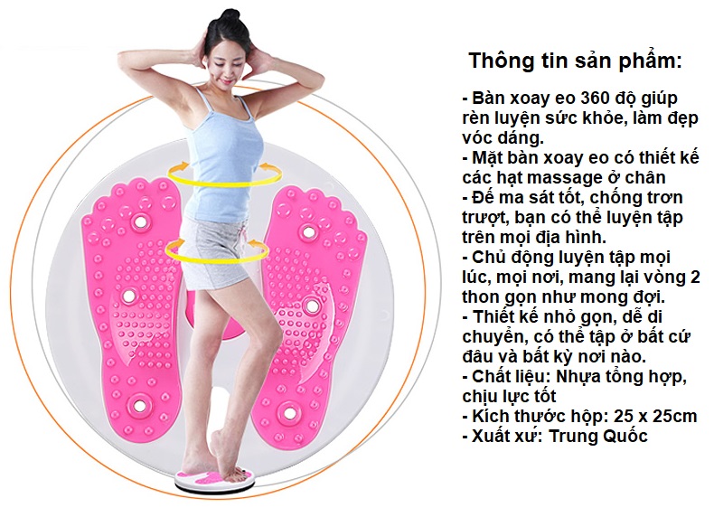 ĐĨA XOAY EO NHỰA /SẮT TẬP THỂ DỤC 360 ĐỘ TIỆN LỢI PRO SPORTLAND, THANH XUÂN CAO CẤP 4.9 ( 2 BÀN CHÂN)