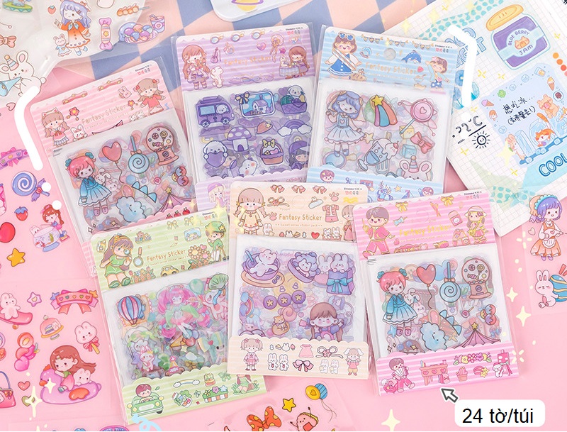 Set 24 tấm sticker 8x8cm trang trí dễ thương - Sticker trang trí