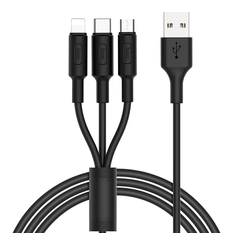 Cáp sạc 3 trong 1 Hoco X25- Cáp sạc 3 đầu Lightning-Micro USB-Type C