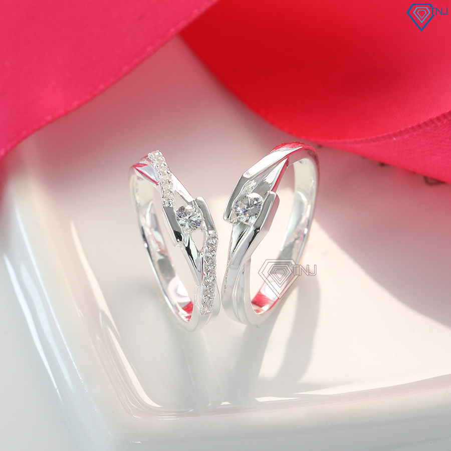 Nhẫn cặp nam nữ bạc thật khắc tên đính đá ND0396 - Trang Sức TNJ