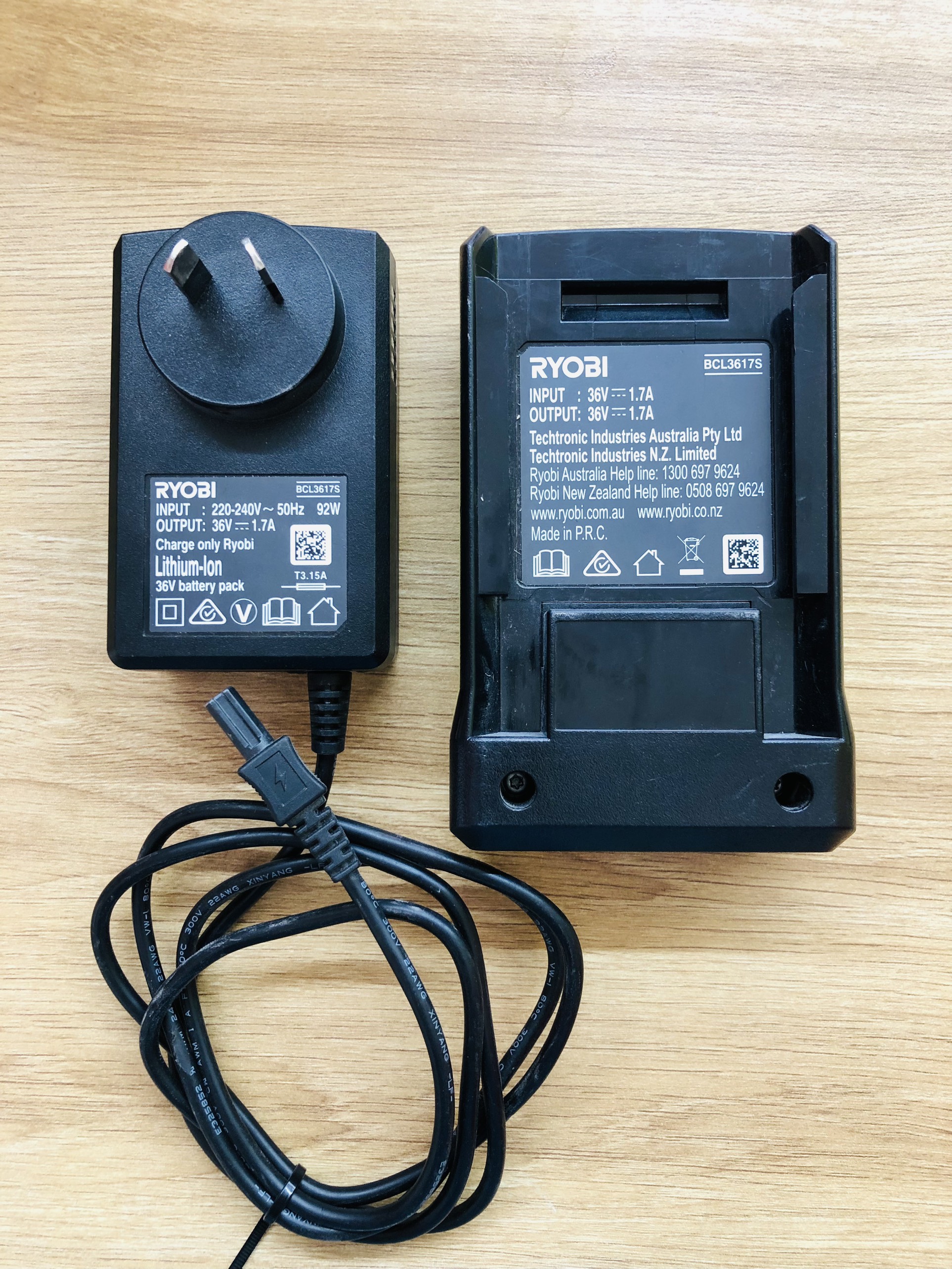 BỘ SẠC PIN RYOBI 36V BCL3617S - 95% ( SẠC CHẬM ) - BH 3 THÁNG