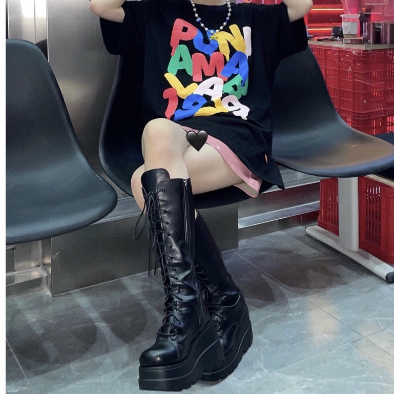 (FREESHIP - SẴN ) HIGH BOOT - GIÀY BỐT ĐEN ĐẾ CAO BUỘC DÂY THỜI TRANG