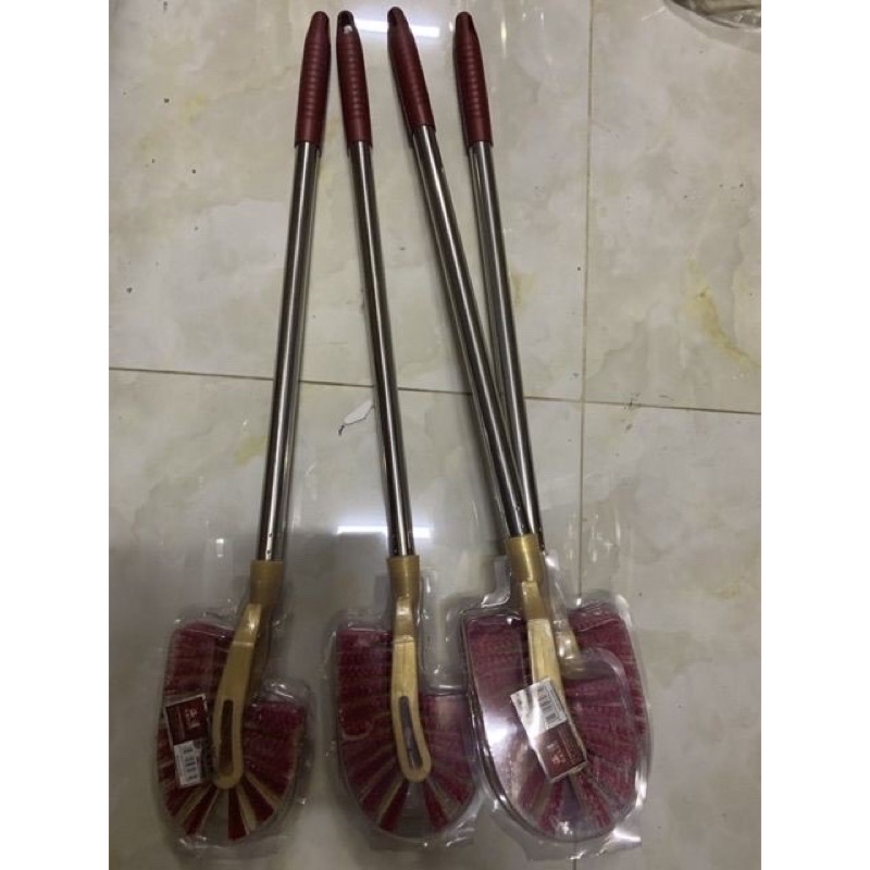 Cây cọ vệ sinh bồn cầu, nhà tắm, toilet cán inox 2 đầu lông mềm siêu sạch