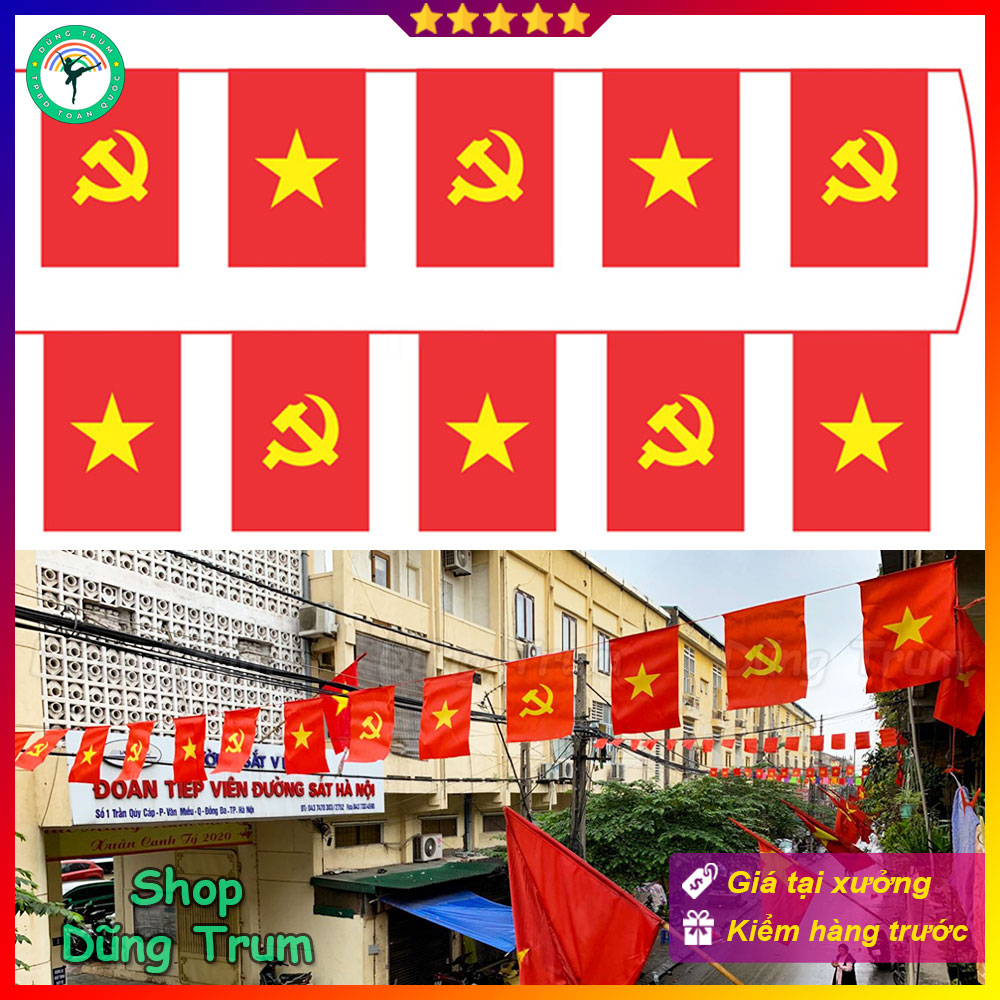 Cờ Dây Sao Đảng vải SaTanh chịu nắng mưa treo trang trí
