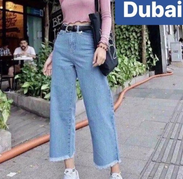 Quần jean baggy nữ chất bò xanh lưng cao nâng mông d-6713 ống loe rộng cute cao cấp - dubai fashion