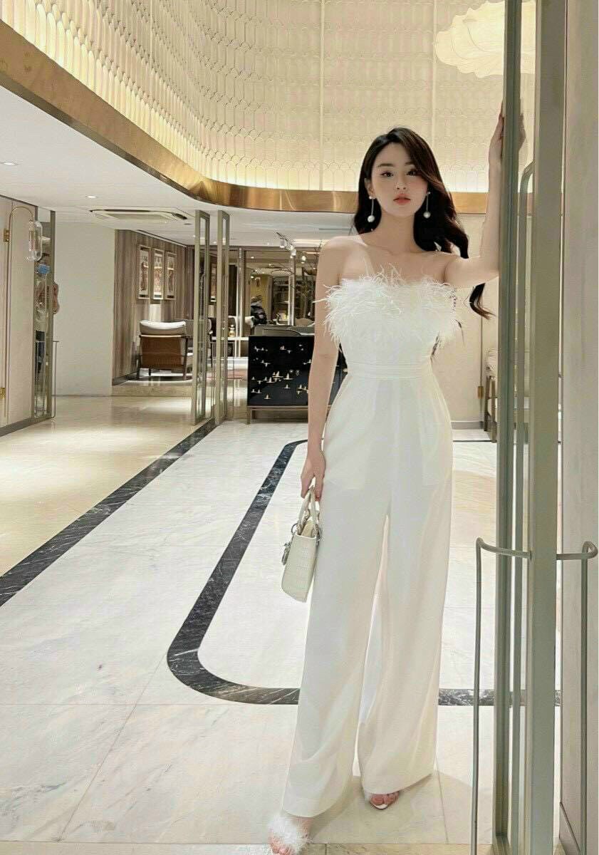 [Hot] Jum Ống Dài Trống Vai Phối Lông Vũ