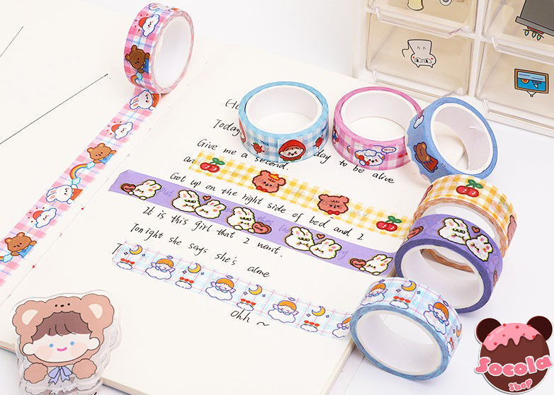 [HCM]Cuộn dán trang trí (Washi tape) hoạt hình siêu dễ thương dài 5M