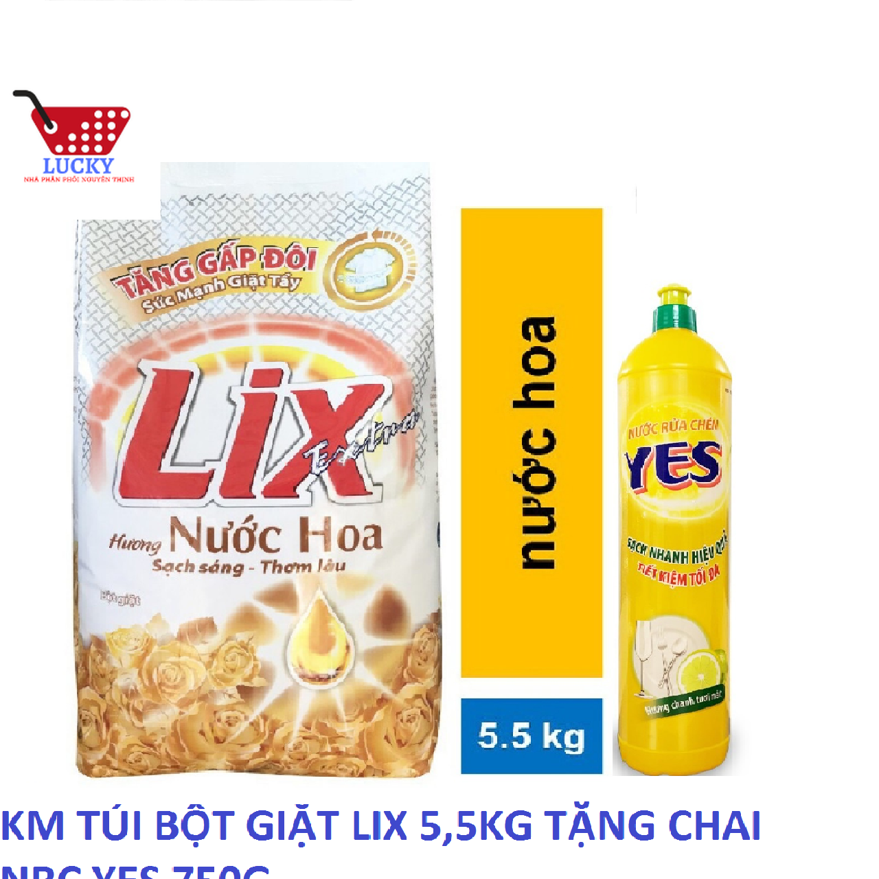 Bột giặt LIX Extra Hương Hoa 5,5 kg Tặng KM nước rửa chén 750g