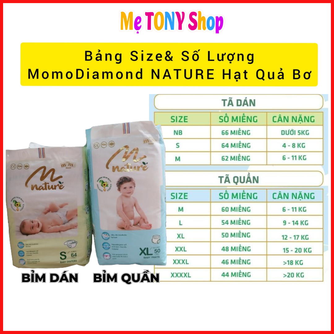 [Tặng KhănSữa]Bỉm Tã Momo Diamond NATURE Hạt Bơ Đủ Size(Thấm Hút Tốt Nhất)