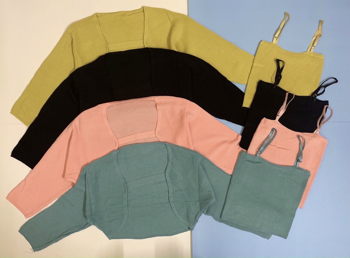 Set len áo 2 dây + cardigan dây cổ độc đáo. Bigsize
