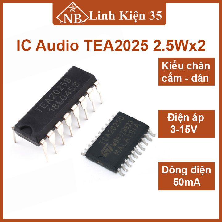 IC Audio TEA2025 2.5Wx2 12V kiểu chân SOP16/DIP16