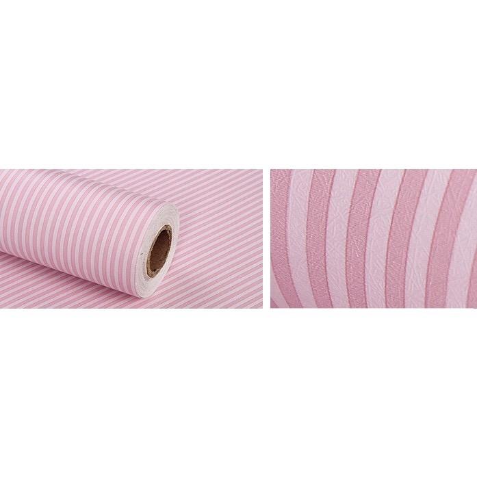 Cuộn 5M decal giấy dán tường (có sẵn keo) - SỌC TRẮNG HỒNG NHỎ
