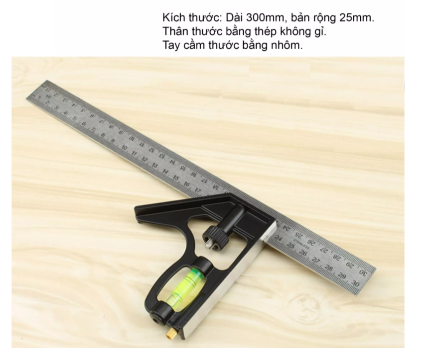 Thước ke góc vuông góc 45 độ đa năng 30cm, đo độ sâu, canh thẳng, canh góc