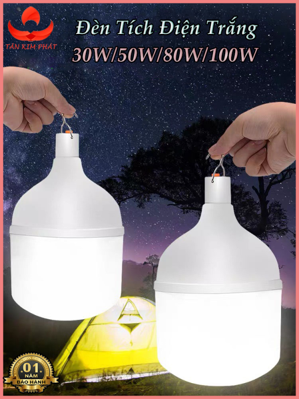 Đèn LED tích điện USB Không Dây, Led Sạc Bóng Đèn Siêu Sáng 30W/50W/80W/100W (Trắng