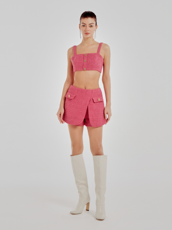 COCO SIN - Skort Hồng Đính Nút Gold