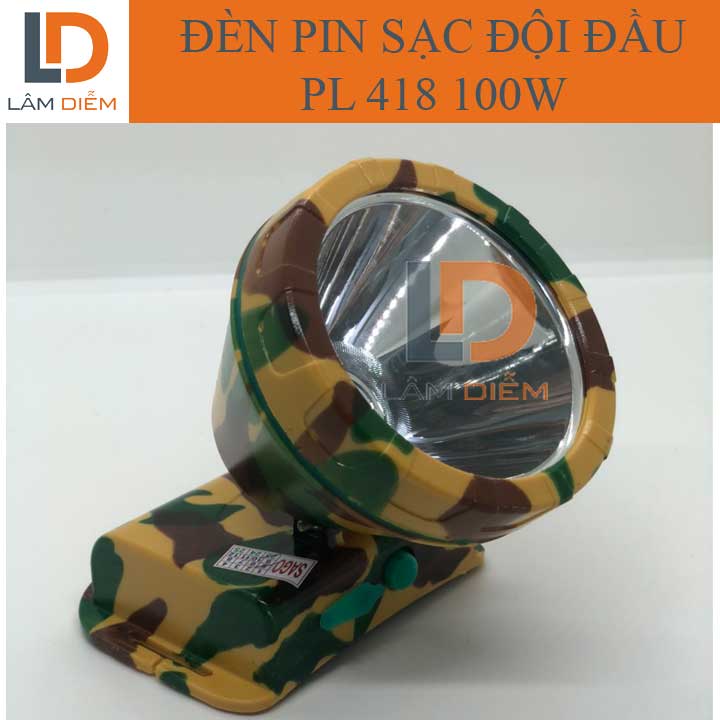 Đèn pin sạc đeo đầu lính led siêu sáng loại tốt cầm pin choá lớn 8cm 100w PL 418