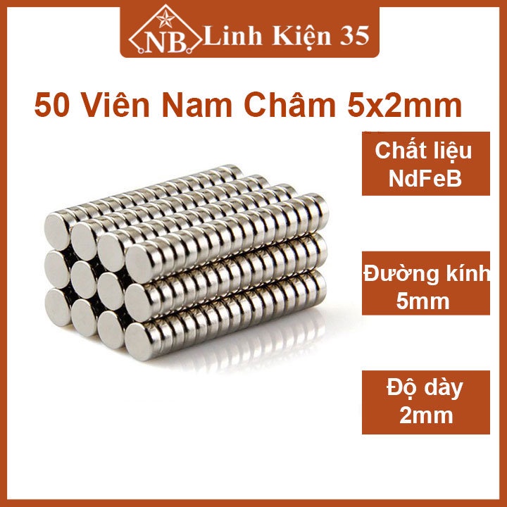 Combo 50 viên nam châm đất hiếm tròn 5x2mm