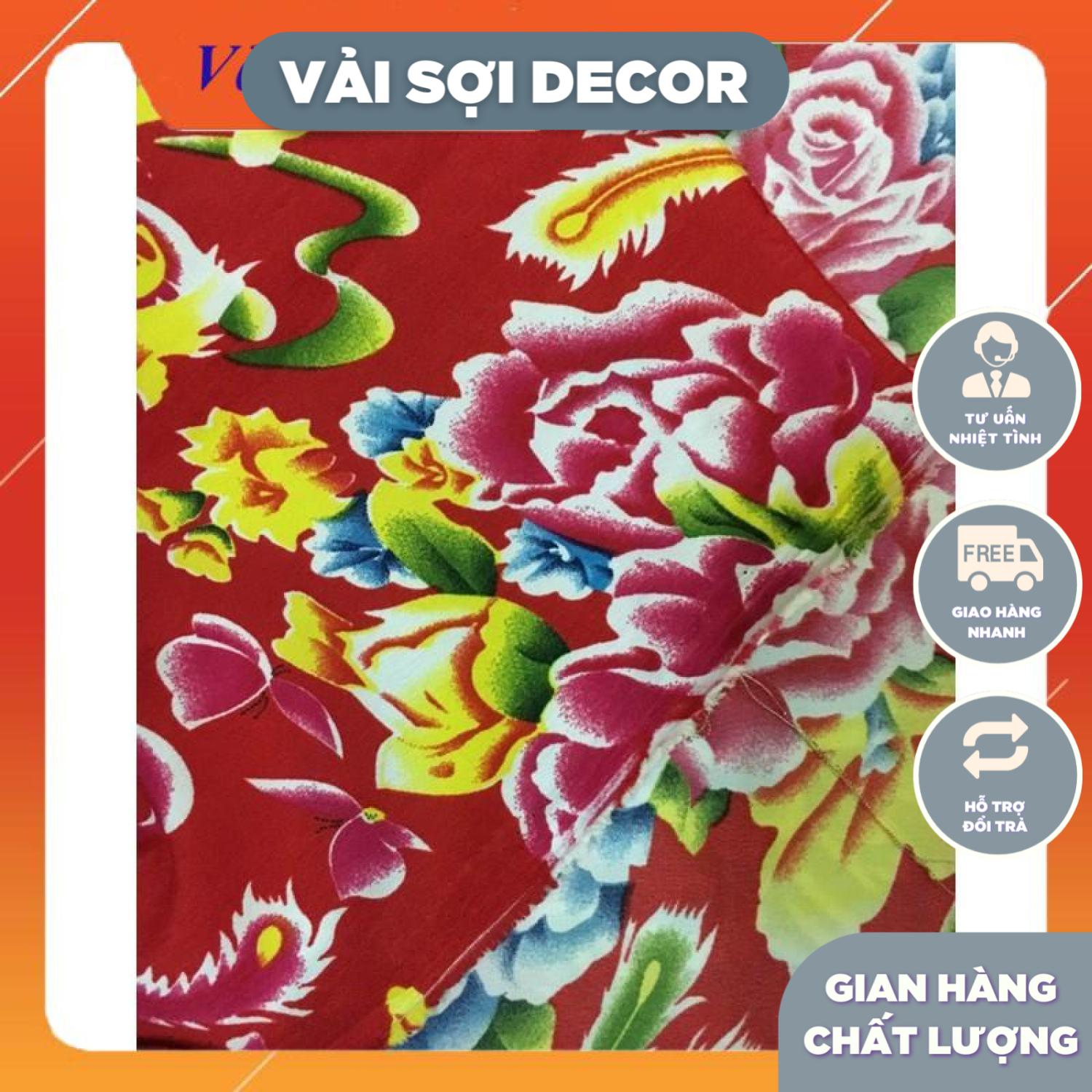 Vải chăn con công đơn đỏ Decor (khổ  1,6m)