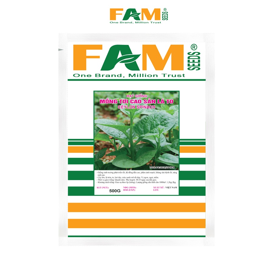 Gói 500gr hạt giống rau mồng tơi cao sản lá to fam seeds - giống sinh trưởng và phát triển tốt, phân cành mạnh, kháng sâu bệnh, năng suất cao