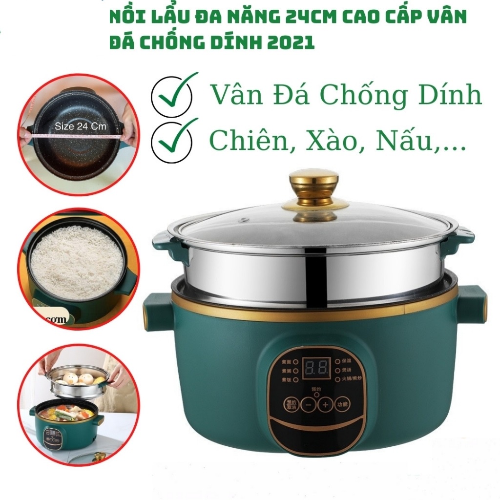 [ TẶNG KÈM LỒNG HẤP INOX ] NỒI LẨU ĐIỆN 24CM BAIDAZUN CHỐNG DÍNH ( LỒNG HẤP INOX )- Nồi Lẩu Đa Năng 