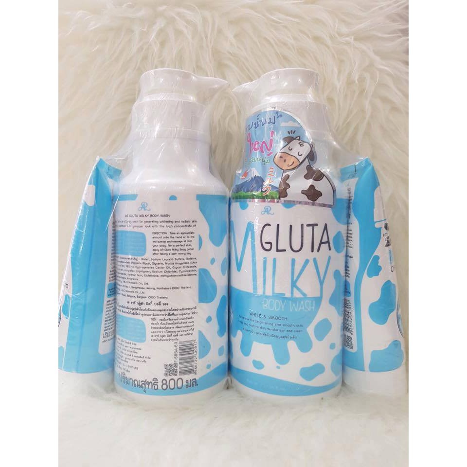 Sữa tắm và sữa rửa mặt trắng da Gluta Milky