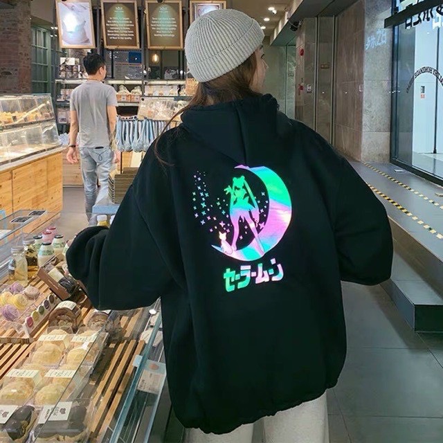[HCM]Áo Hoodie Nam Nữ Form Rộng In Phản Quang Thủy Thủ Mặt Trăng Mẫu Mới Hot 2021