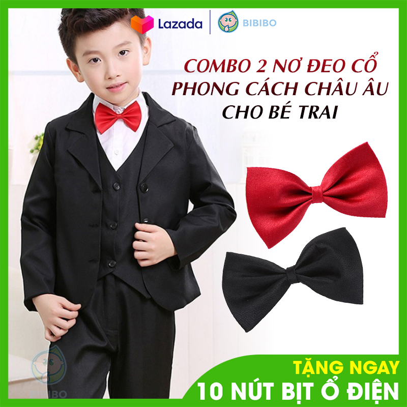Set 2 nơ đeo cổ cho bé trai, họa tiết trơn nơ đeo cổ áo sơ mi cho bé điều chỉnh được kích thước phù hợp với vòng cổ
