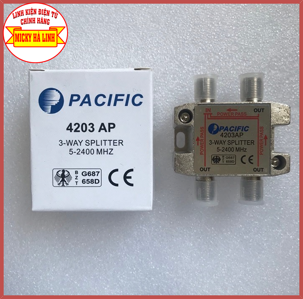 Bộ chia truyền hình cáp 1 ra 3 - Chính hãng PACIFIC - Dùng để Chia 3 tivi với các tín hiệu đường truyền cáp, đường truyền vệ tinh, đầu kỹ thuật số, anten mặt đất