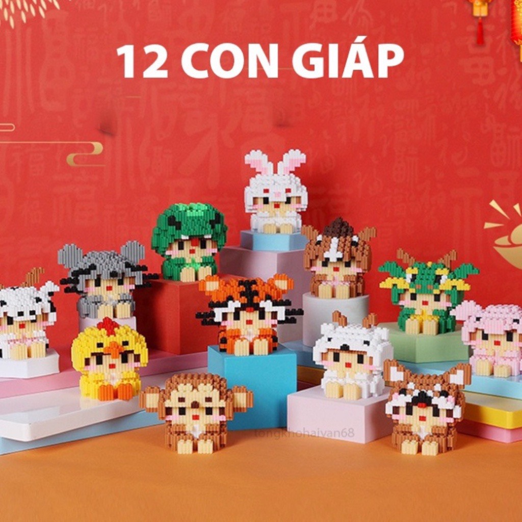 Mô hình lắp ráp lego mini 3d 12 con giáp