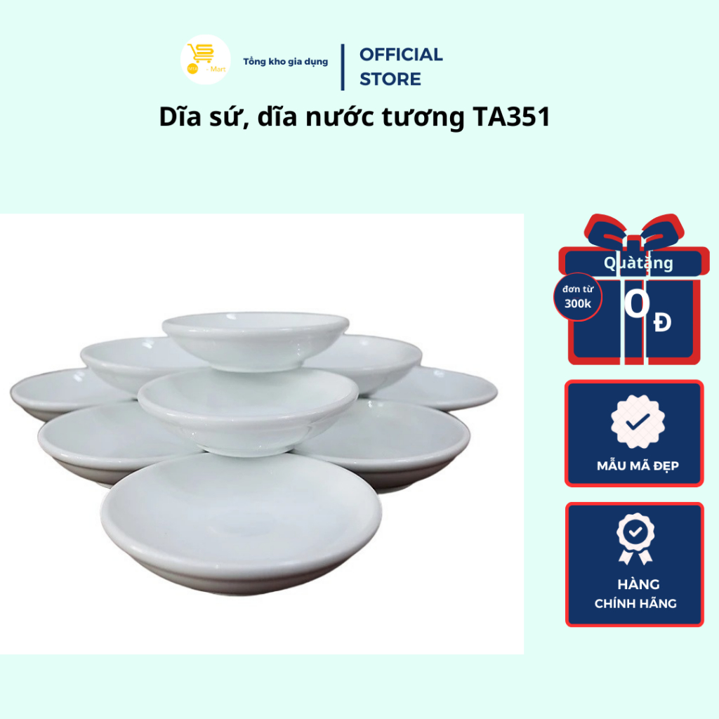 Dĩa sứ, dĩa đựng gia vị, dĩa nước tương ta351 ck men sứ trắng, sáng bóng, cao cấp mta-mart2
