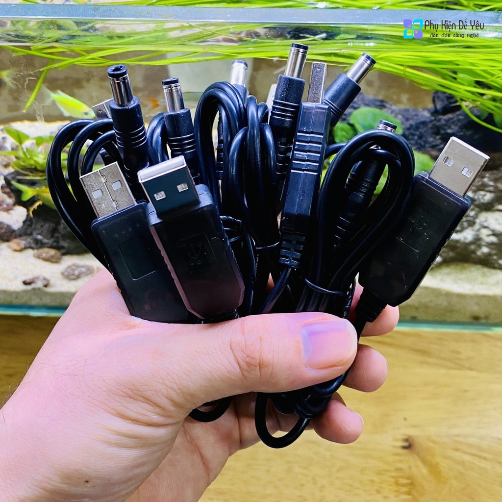 Cáp chuyển đổi nguồn USB DC 5V sang DC 12V (5.5x2.1mm) [ĐÈN BÁO LED]
