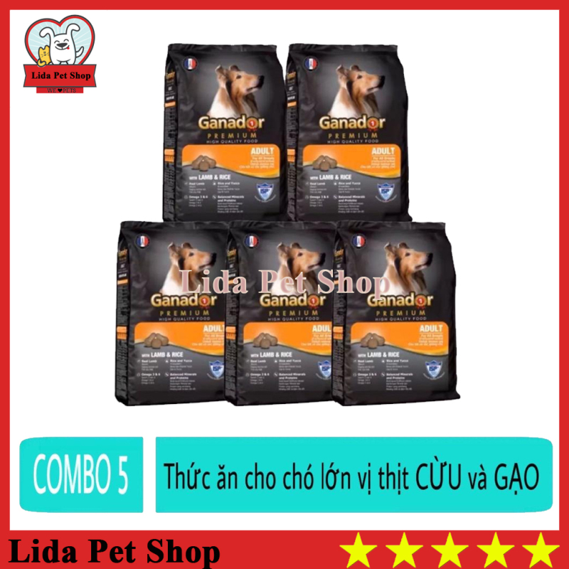 HN- (COMBO 5 GÓI) Thức ăn vị thịt Cừu và Gạo cho chó trưởng thành - Thức ăn Ganador Adult 400g - Lida Pet Shop