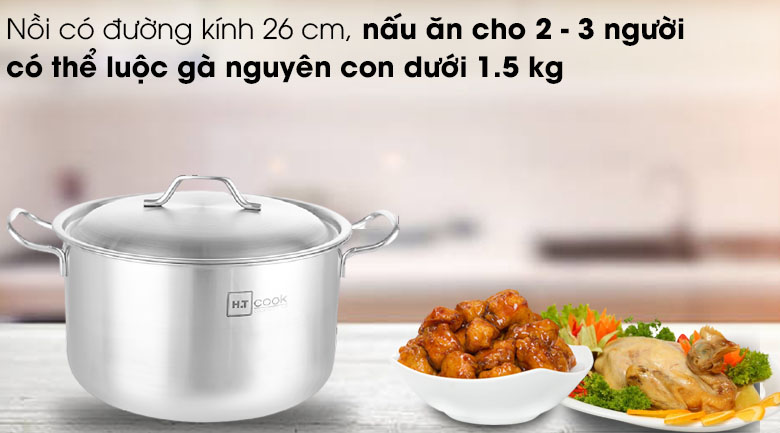 Nồi inox Nắp Inox 26cm HT Cook