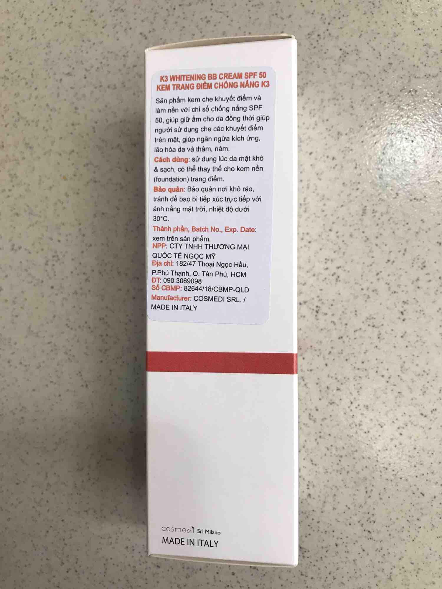 K3 Whitening BB cream ở