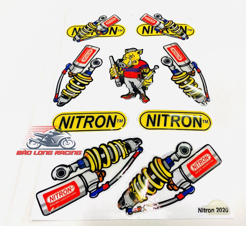 Tem Sticker deca hình phuộc Nitron trang trí xe máy...màu Vàng