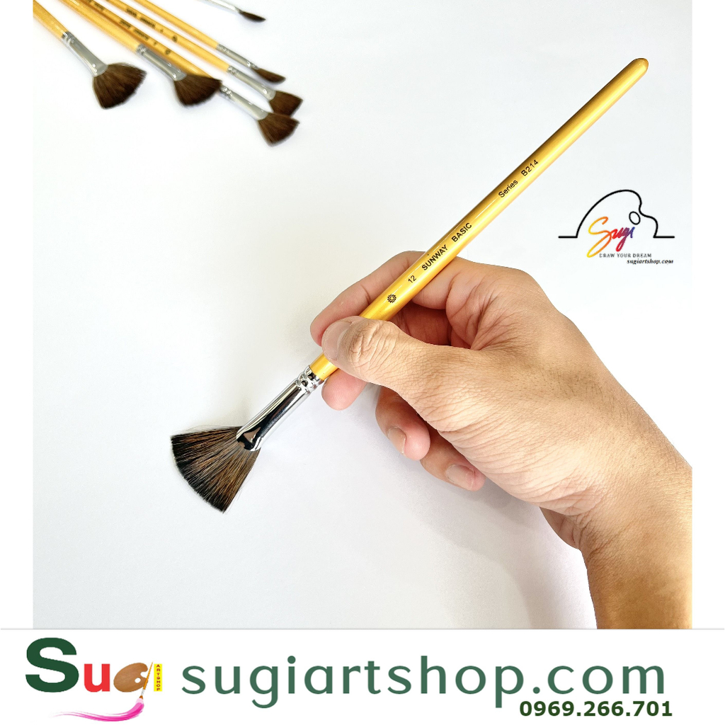 Cọ vẽ , cọ quạt lông sóc , cọ quạt sunway b214 lông sóc