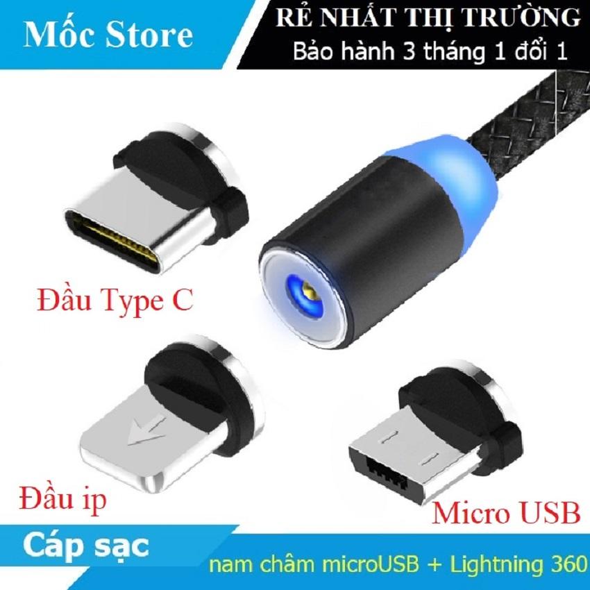 Cáp sạc nam châm 3 đầu Lighning Micro USB Type-C xoay tròn 360 độ có led dành cho điện thoại android dành cho iphone Type C dây sạc nam châm cáp sạc lightning cáp sạc type c cáp sạc nam châm cáp s