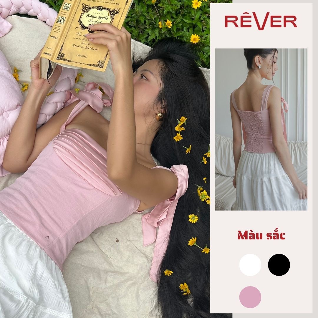 Áo cột dây nhún ngực nữ tính dễ thương reverclothing peony top