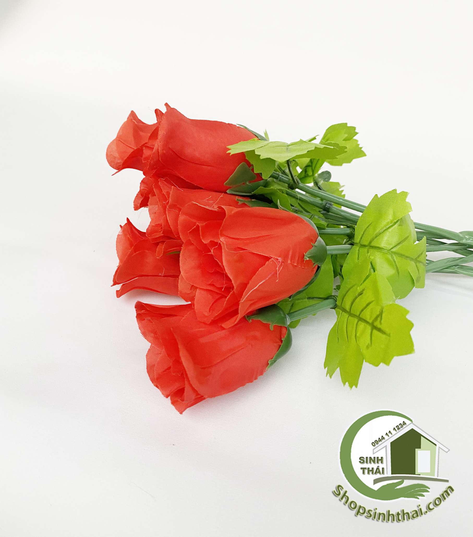 [HCM]Cành hoa hồng giả - hoa hồng ca sĩ vải lụa màu đỏ