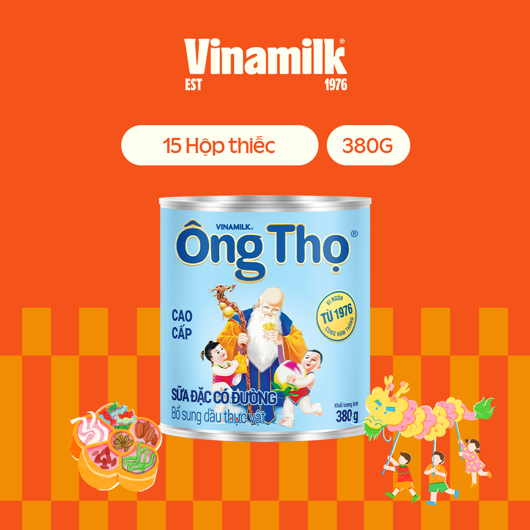 15 Hộp Sữa đặc có đường Ông Thọ chữ xanh - Hộp thiếc 380g