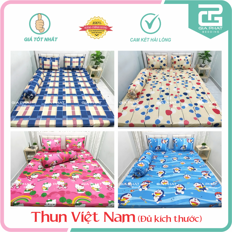 Bộ ga giường Thun lạnh Việt Nam cao cấp 4 món đủ kích thước - Inbox chọn mẫu ( 1 ga + 2 áo nằm+ 1 áo ôm )