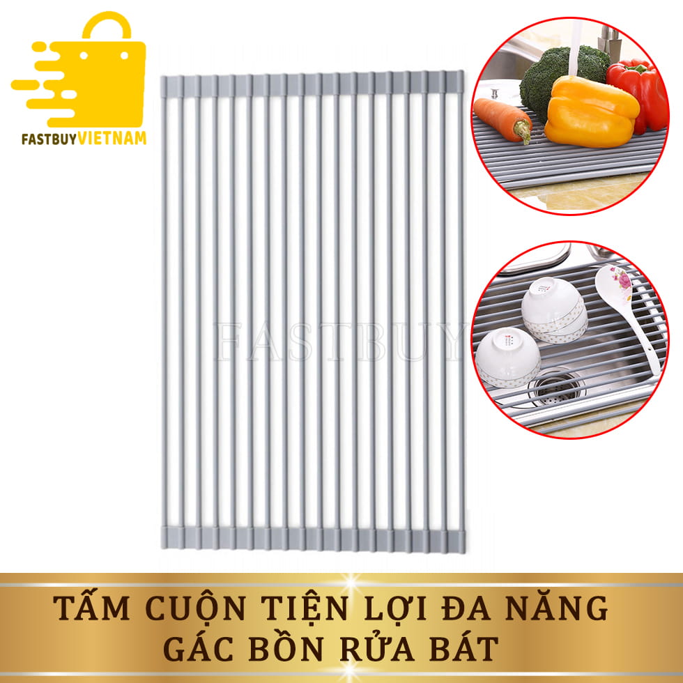 Tấm Cuộn Inox Đựng Đồ Bồn Rửa Bát, Kệ Đa Năng Hình Chữ Nhật Gác Bồn Rửa Bát