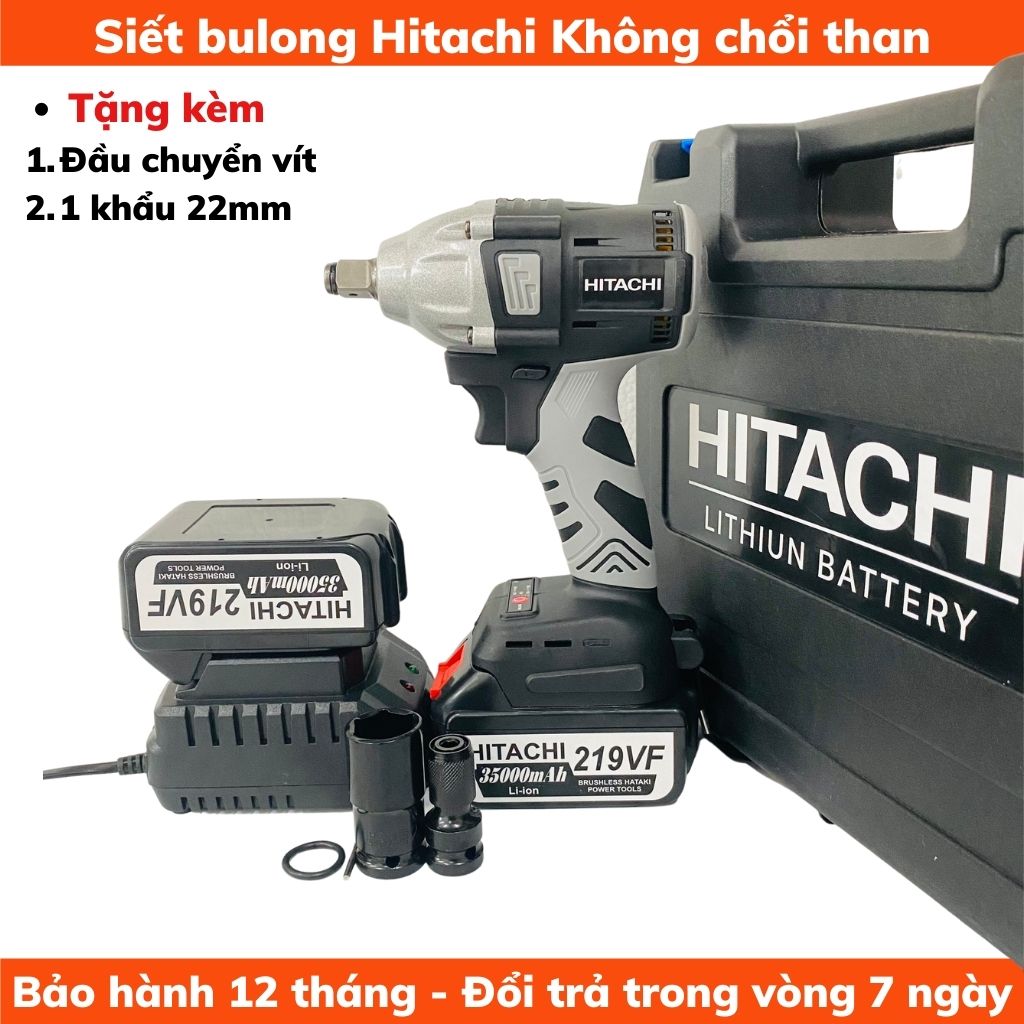 Máy Siết bulong hitchi- Siết bulong hitachi không chổi than, đầu bulong 2 trong 1