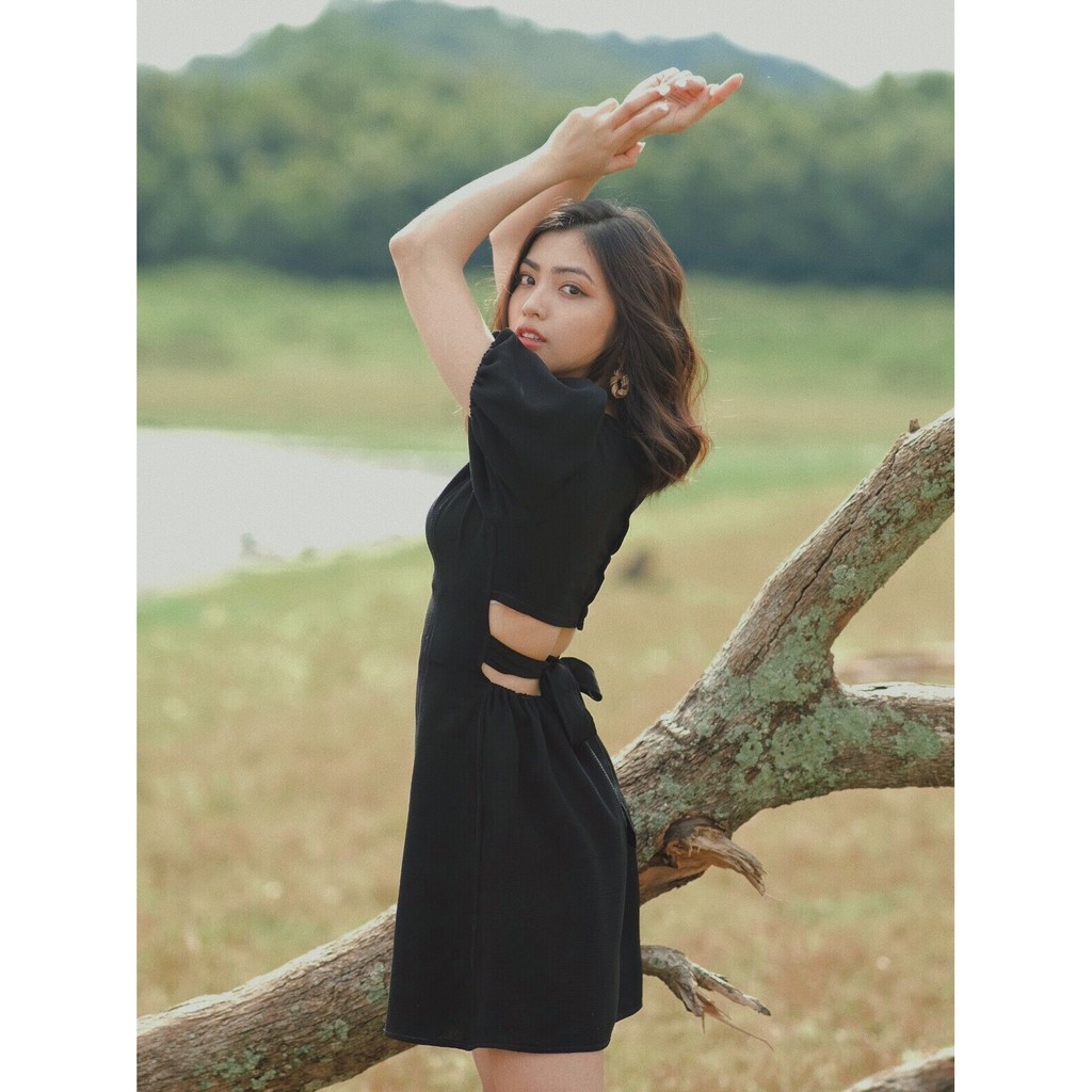 Váy hở lưng cột nơ - váy đen ngắn - SENORITA DRESS, SOLID