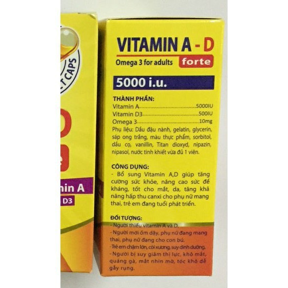 Viên Uống Bổ Sung Vitamin A D Omega 3 tăng cường sức khỏe nâng cao đề kháng tốt cho mắt da - Hộp 100 viên