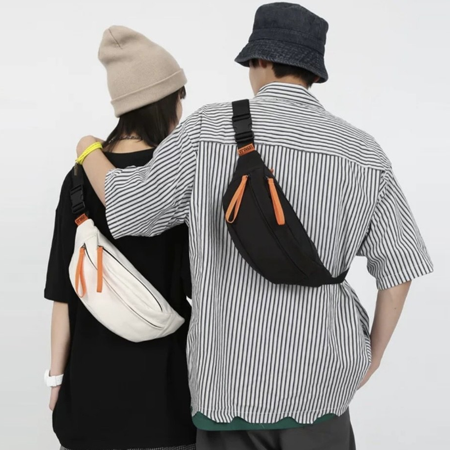 Túi đeo chéo 3 ngăn phong cách basic, túi bao tử canvas đeo ngực cá tính